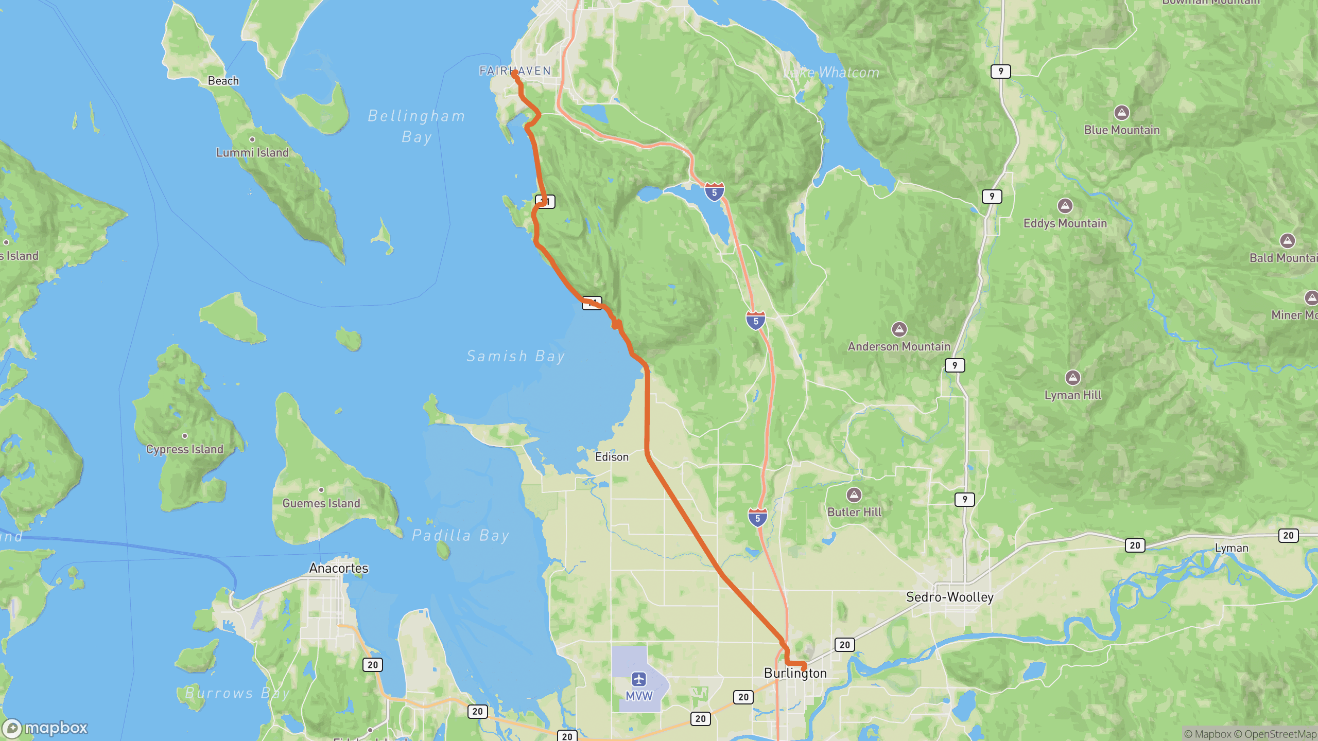 Chuckanut Drive (WA 11) route map