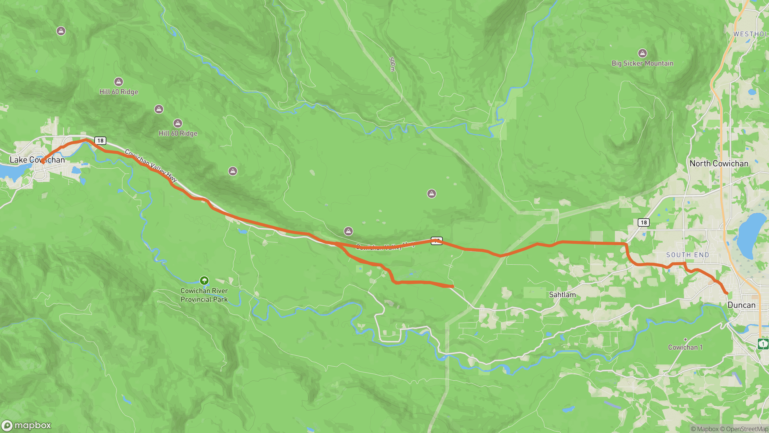 Cowichan Lake Road route map