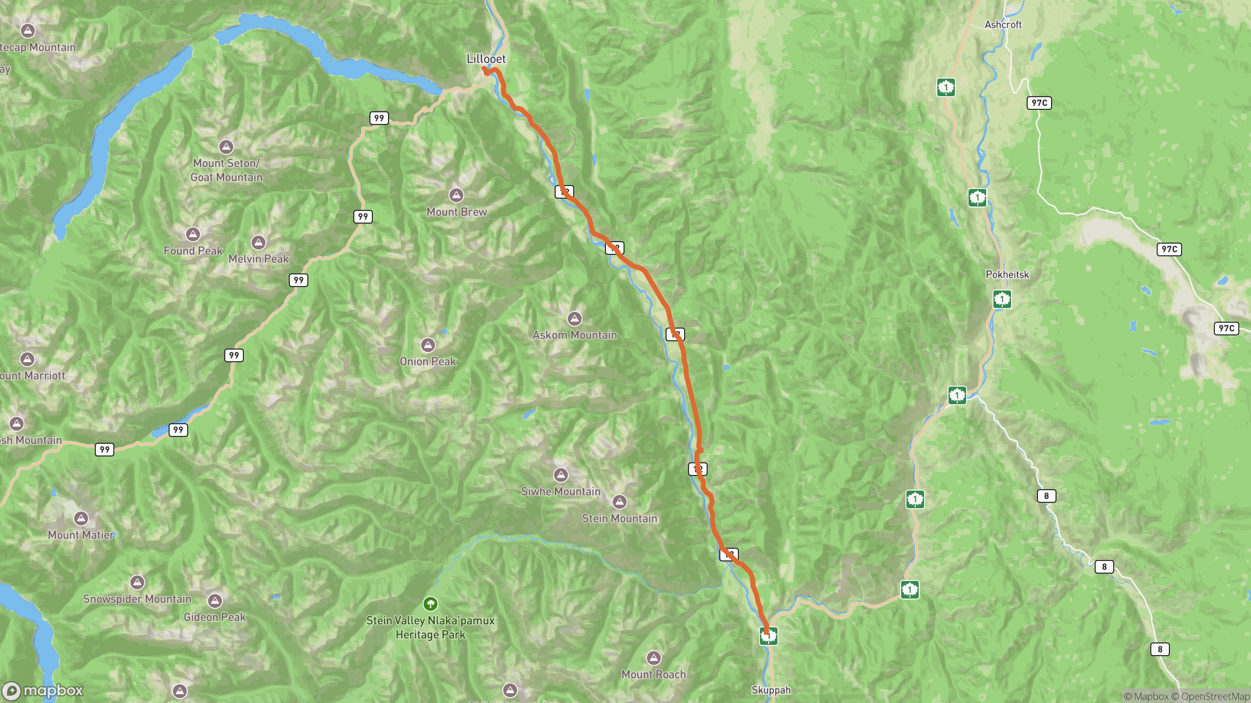 BC 12 — Lytton to Lillooet route map