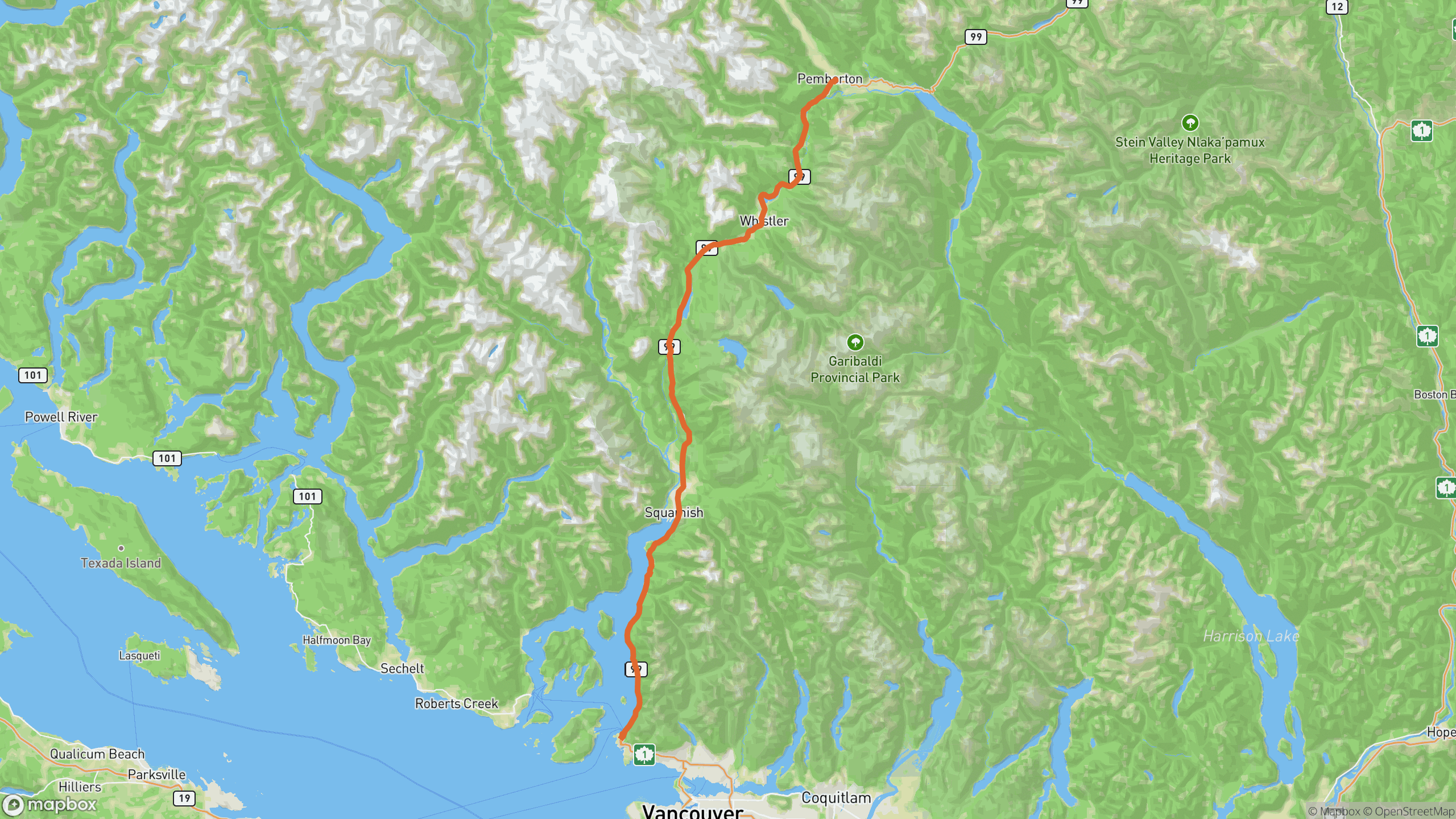 Sea-to-Sky Highway route map